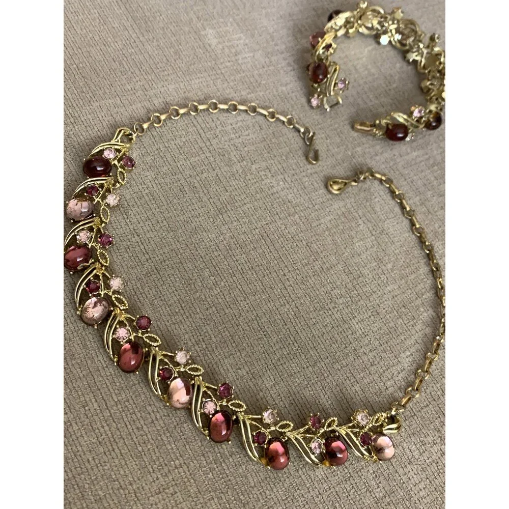 Vintage Coro Necklace, Bracelet & Earrings Set, Saphirine Cabochons, Adolph Kat